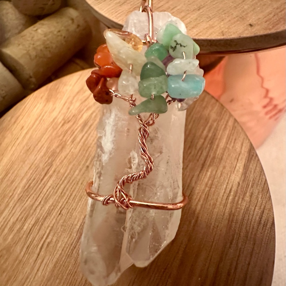 Crystal Pendant with Multicolor Natural Gemstones